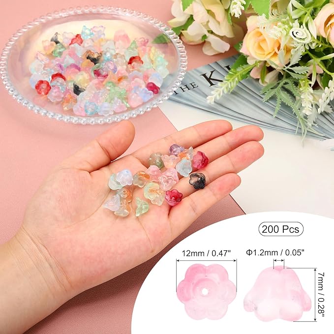 PATIKIL Glass Trumpet Flower Beads, 200 Pcs Gradient Flower Bead Charm for Jewelry Making DIY Craft, Bracelets, Earrings, Necklaces Decorations, Brown