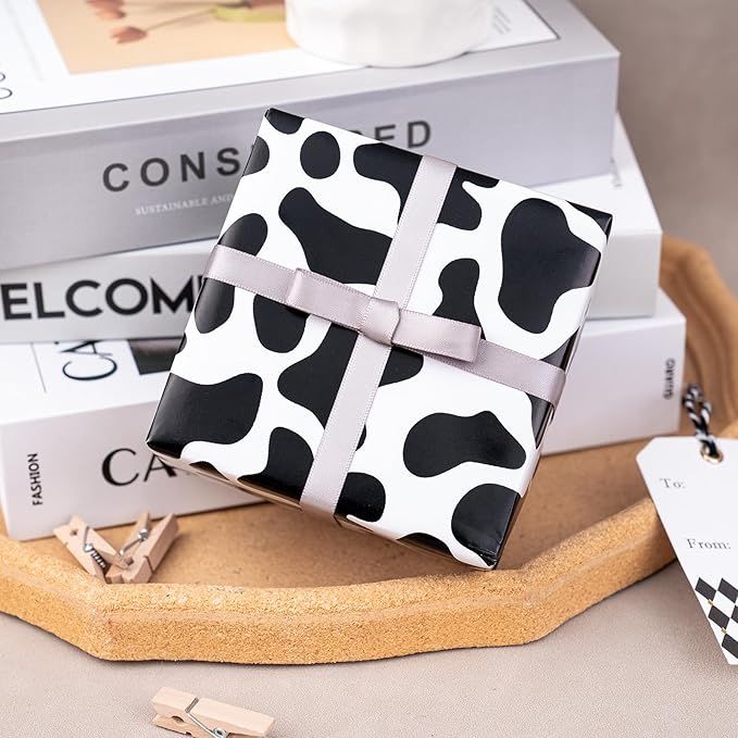 WRAPAHOLIC Cow Wrapping Paper Sheet - 12 Sheets Cow Prints Design Folded Flat for Birthday, Wedding, Baby Showers - 19.7 Inch X 30 Inch Per Sheet