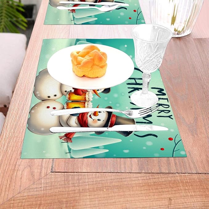PVC Placemats Set of 1 Wipeable Table Mats Washable Heat Resistant Non Slip Vinyl Dining Table Mat for Kitchen Indoor Outdoor Patio Farmhouse Place Mats Christmas Snowman Beer Decorative