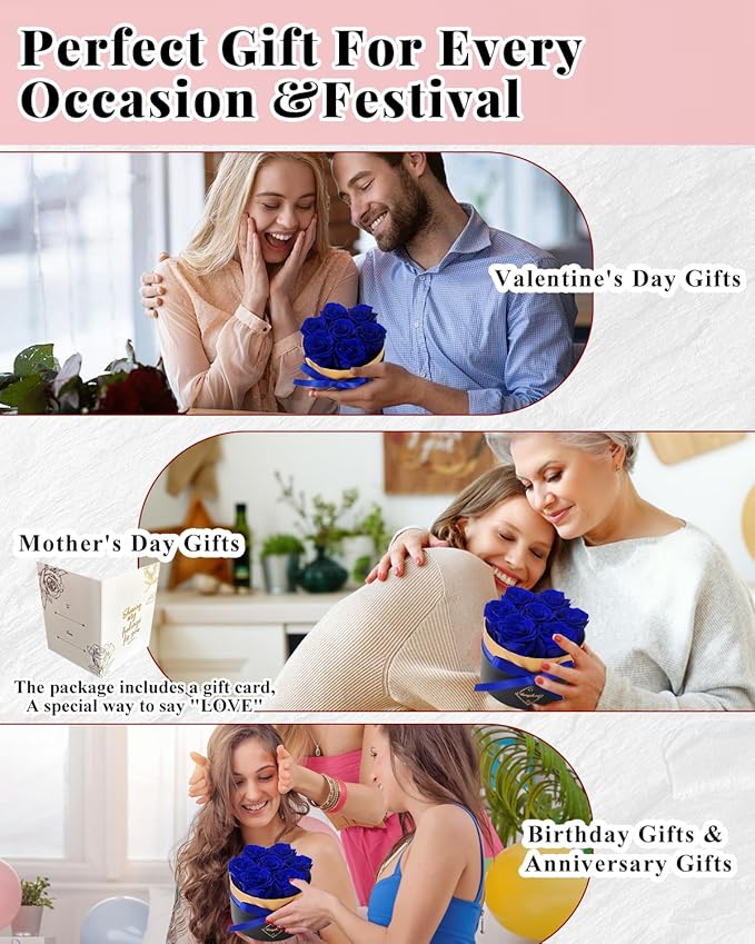Preserved Flowers, Preserved Real Roses in Box Forever Flowers for Delivery, Eternal Rose Flower Last 2-3 Years, Anniversary Roses Forever Birthday Gifts for Women Mothers, Wife, Her, Mom
