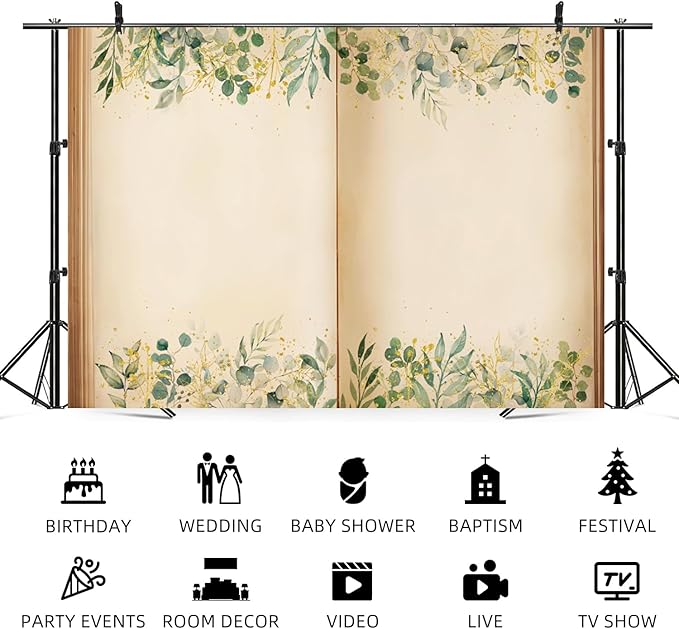 6x4ft Fairy Tale Books Backdrop Once Upon a Time Storybook Photography Background Green Leaves Foliage Old Open Magic Book Romantic Wedding Decorations Birthday Baby Shower Photo Booth Prop