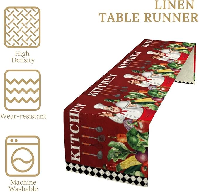 Chef Table Runner,Farmhouse Burlap Table Runners for Party Wedding, Chef Decorations for Kitchen, Chef Kitchen Decor 13x90in