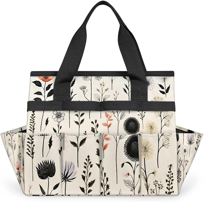 Garden Tool Bag Organizer Garden Tote Bag with Pockets Flowers Herbs Plant Tool Storage Organizer Gardening Tool Kit Holder 13" x 6.8" x 2.8"