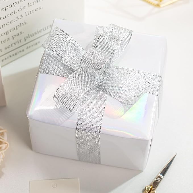 Merture White Wrapping Paper Roll - 17 In X 32.8 Ft(46.5 sq.ft.) Metallic Pure White Gift Wrap with Grid Cutting Lines for Christmas, Wedding, Birthday, Valentines Day, Mothers Day, Baby Shower