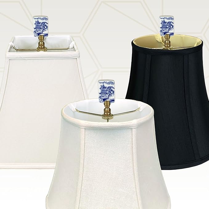 Royal Designs, Inc. Porcelain Chinese Garden Design Finial for Lamp Shade, Polished Brass, Blue & White, Pack of 2