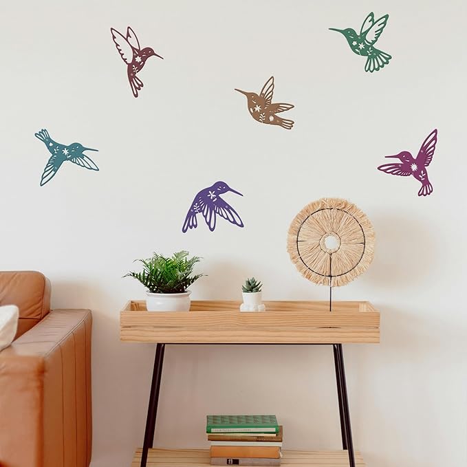 twinklemon 6PCS Metal Hummingbird Wall Art Decor Colorful Birds Outdoor Wall Decor Iron Hanging Decor Ornaments Bird Wall Art Decorations for Garden Fence Yard Living Room Patio Balcony