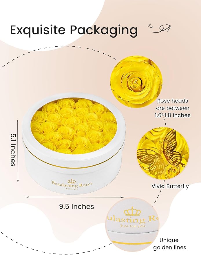 Preserved Roses Forever Flowers Real Roses in a Box Mother's Day Birthday Flowers for Her Mom Women Wife Valentine's Day, 27 Yellow Roses