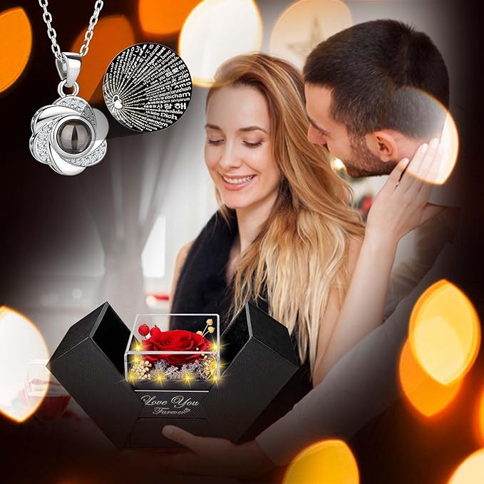 Preserved Red Real Rose-Eternal Flowers Rose Gifts for Mom Grandma Wife Girlfriend on Mothers Day Birthday Valentines Christmas Anniversary Romantic Gifts for Her with I Love You Necklace