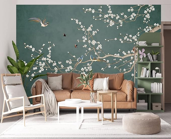 Plum Blossom Flower Bird Chinoiserie Wall Mural Wallpaper for Bedroom 103" x 69"