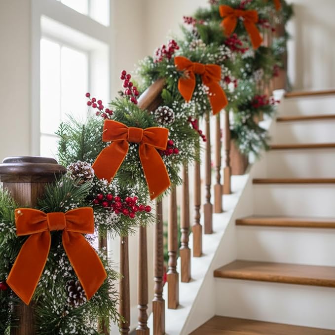 30 Pcs Velvet Ribbon Bows 5" x 4" Pre Tied Christmas Velvet Bows with Twist Tie for Gift Packaging Christmas Tree Wreaths Door Windows Wedding Party Decoration(Copper)