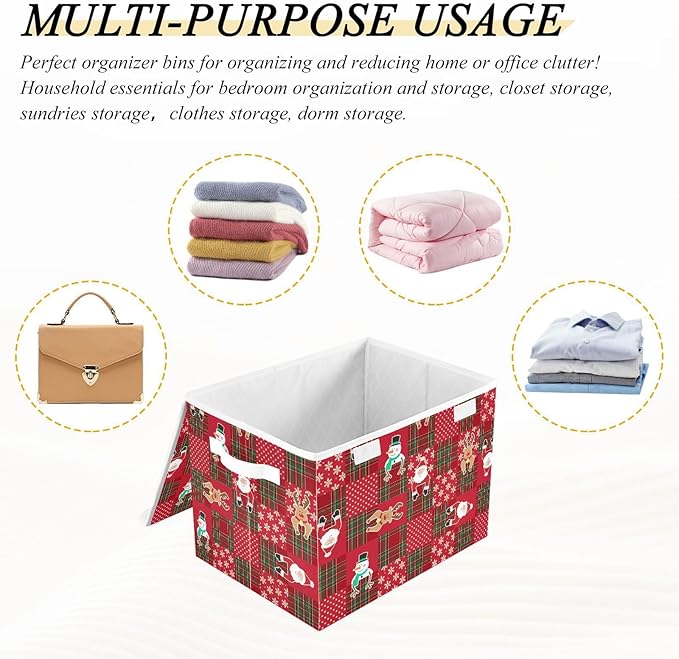 Christmas Baskets Collapsible Storage Bins with Lids, Christmas Snowman Santa Snowflake Storage Boxes Clothes Baskets for Organizing