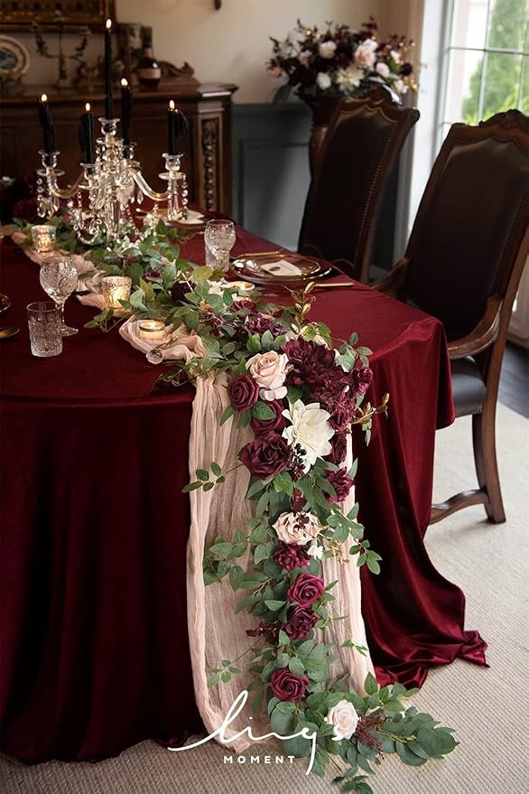 Ling's moment Artificial Burgundy Flowers, 16pcs Faux Silk Roses with Stems, 3.5" Fake Wine Red Flowers Bulk for DIY Wedding Bouquets Centerpieces Party Baby Shower Home Decoration