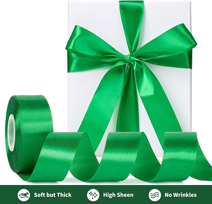 1-1/2 Inch Wide Emerald Green Satin Ribbon, 50 Yards Solid Polyester Fabric Ribbon for Roses Making, Gift Wrapping, Holiday Party Decor, Christmas, Wedding Decorations, Crafts, Bows