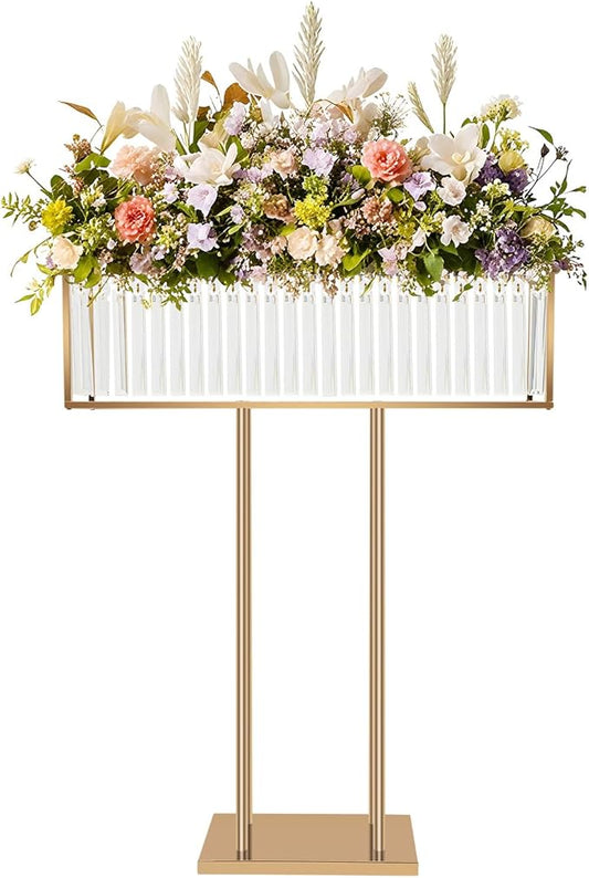 Gold Wedding Flower Stand, 35.4 Inch Elegant Tall Wedding Centerpiece Stand with Crystal Pendants, Flower Holders Floral Display Rack for Wedding Home Party Decoration