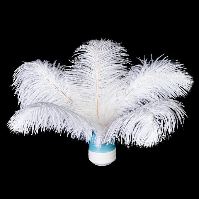 Piokio 20 pcs Natura White Ostrich Feathers Plumes 6-8 inch(15-20 cm) Bulk Wedding Party Centerpieces and DIY Clothes Decoration, Gatsby Decorations
