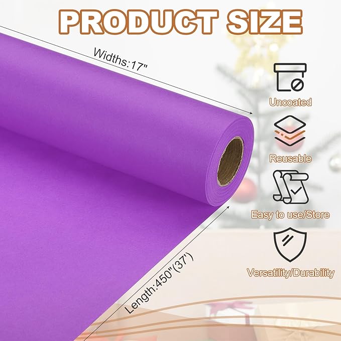 PATIKIL Wrapping Paper, 17" x 450"(37') 70 GSM Craft Paper Roll Kraft Packing Paper for Poster Bulletin Board, Gift Wrapping, Dark Purple