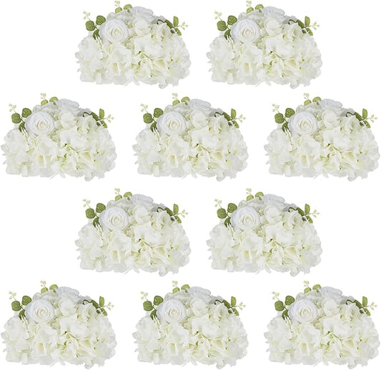 NUPTIO Flower Balls for Centerpieces Wedding: 10 Pcs 11.8 inch Diameter Artificial Flower Ball Arrangement Bouquet Centerpiece for Tables - White Fake Rose Flowers for Wedding Decor