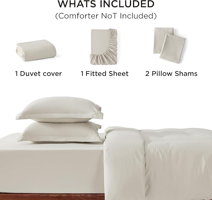 Bedsure California King Size Duvet Cover with Fitted Sheet - 4 Pieces Prewashed Cotton-Like Extra Soft Bedding Set, Includes 1 Duvet Cover 104x98 Inches, 2 Pillow Shams, 1 Fitted Sheet, Linen