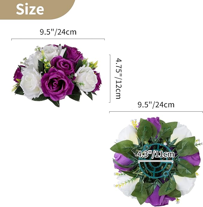 NUPTIO Flower Centerpieces for Wedding Tables: Purple & White Artificial Flower Ball Arrangement for Christmas Thanksgiving Party - 2 Pcs Fake Floral Rose for Bridal Shower Decor