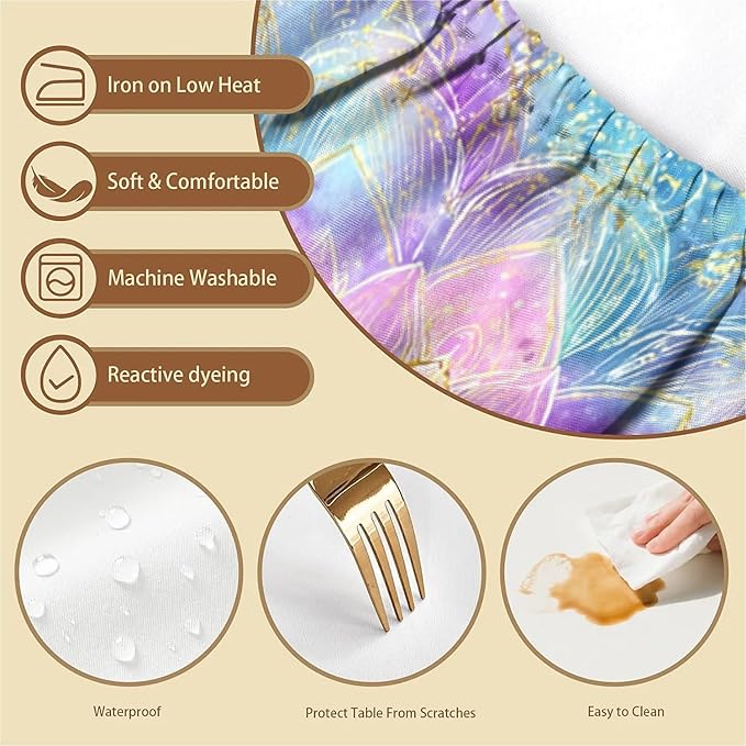 Rectangle Table Cloth Cover Waterproof Elastic Fitted Polyester Fitted Tablecloths for 6 Foot Tables for Indoor,Picnic, Camping, Outdoor （72" x 30"，Datura）