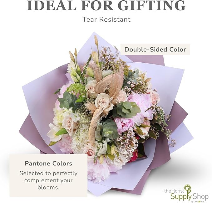 the florist Supply 20 Sheets Premium Flower Wrapping Paper | Waterproof Flower Wrapping Paper for Bouquets | Double Sided Floral Bouquet Sheets | DIY Gifts Colorblend Lilac Dreams