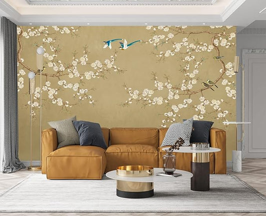 Plum Blossom Flower Bird Chinoiserie Wall Mural Wallpaper for Bedroom 178" x 117"