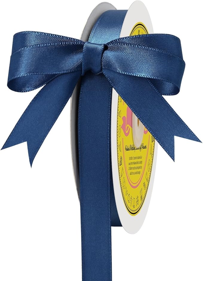 Double Face Navy Blue Satin Ribbon 1/2 inch X 50 Yards Polyester Navy Blue Ribbon for Gift Wrapping Very Suitable for Weddings Party Invitation Decorations and More