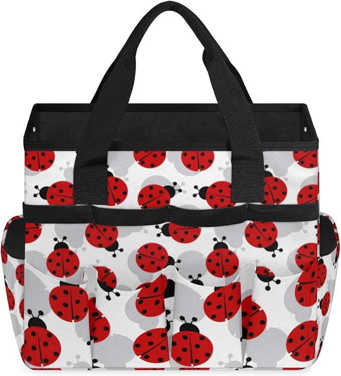 Ladybug Garden Tool Tote Bag for Women Men Gardening Tool Storage Bags with 10 Pockets Standable Garden Home Tool Kits Organizer for Indoor Outdoor Gardening Gifts