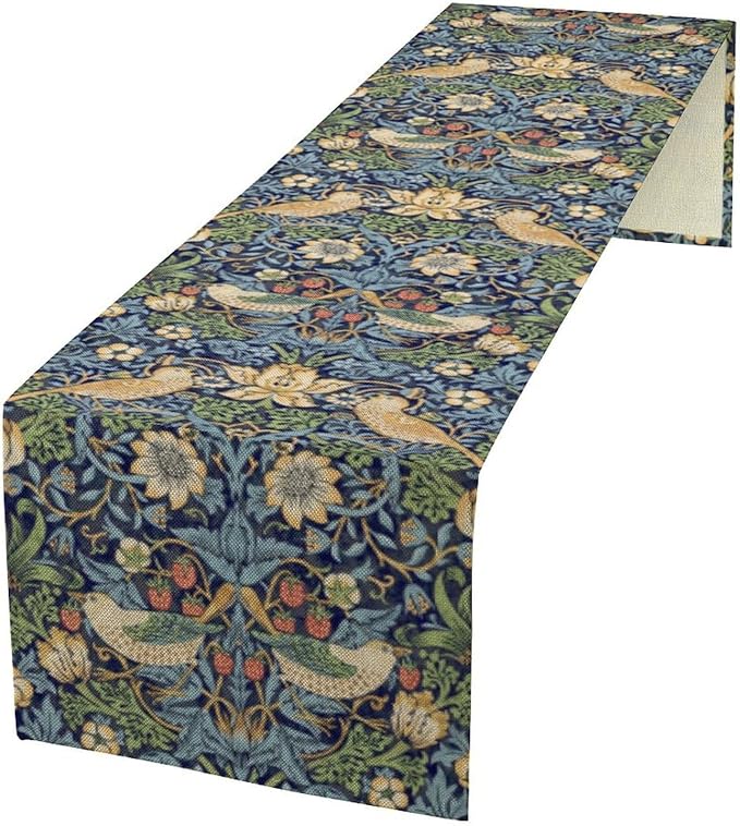 William Morris Floral Table Runner,Flowers Botanical Printed Table Runner for Home Kitchen Dining Table Decoration,13x70 Inch Strawberry Thief