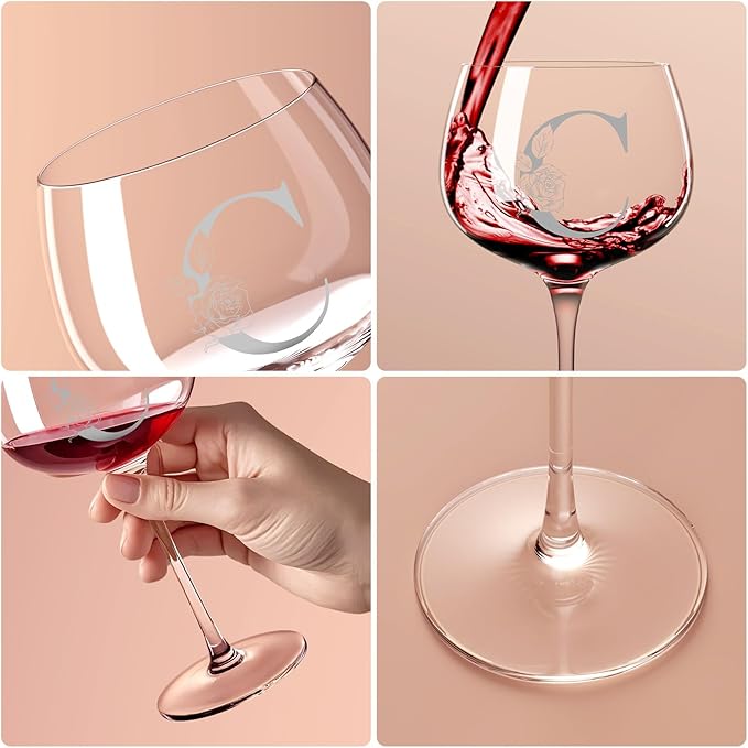 Personalized Gifts for Women, Monogrammed A-Z Wine Glass Customized Gift, Unique Christmas Birthday Gifts for Women Her Mom Friend Sister Wife Daughter Nurse (C)