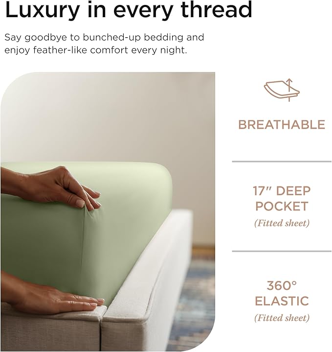 Threadmill Luxury Supima Cotton Sheets, Luxury 1200 Thread Count Soft 100% Cotton Sheets for Queen Size Bed, 4 Pc Sage Green Bed Sheets Queen Set, 5-Star Hotel Quality Deep Pocket Bed Sheets Set