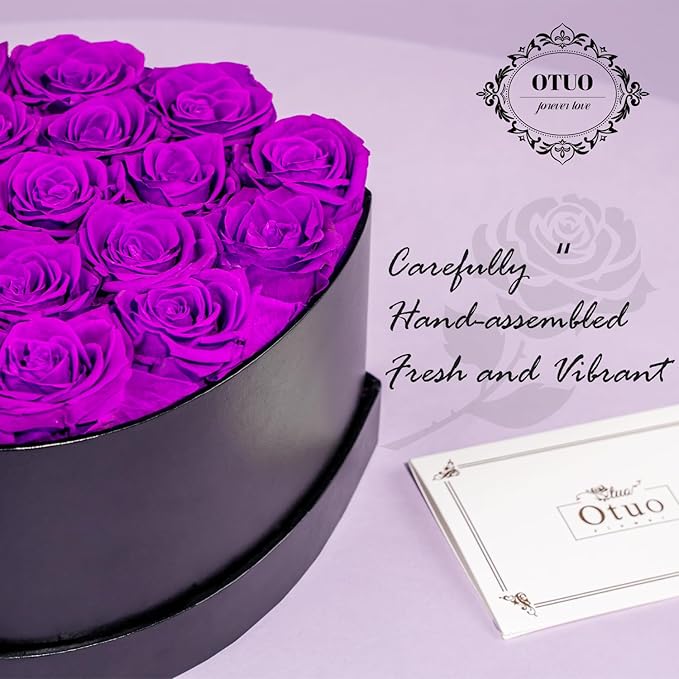 16 Preserved Roses in Heart-Shaped Box, Flowers for Delivery Prime Last up 2 Years, Real Forever Flowers for Wife, Girlfriend, Mother, Eternal Roses for Anniversary - Purple