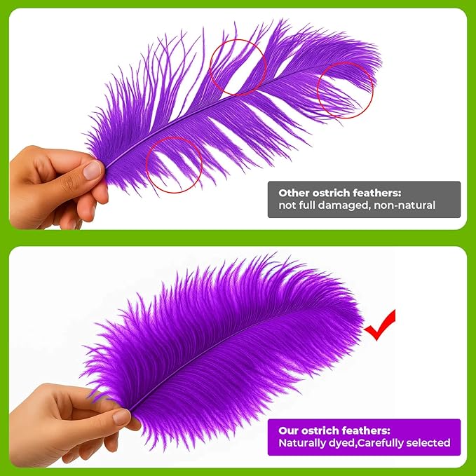 Piokio 10 pcs Natural Purple Ostrich Feathers 14-16 inch(35-40 cm) Bulk for DIY Halloween Decorations, Wedding Party Centerpieces, Gatsby Decorations