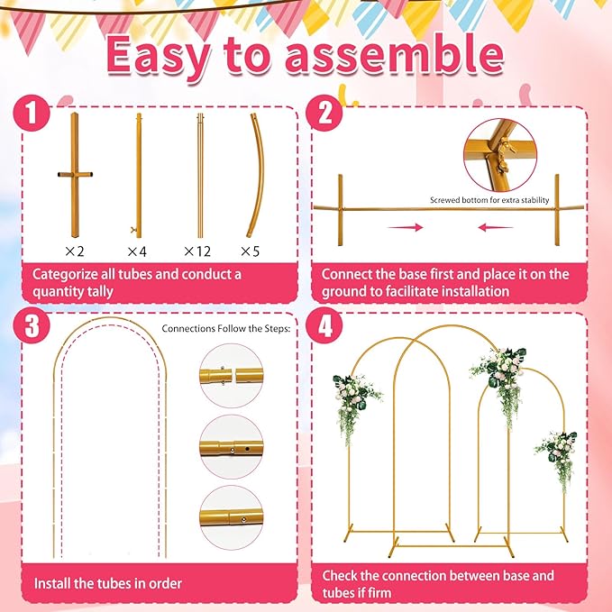 5 FT Arch Backdrop Stand, Metal Background Balloon Arch Stand, Baby Shower Backdrop Arch, Gold Arches for Party Decoration