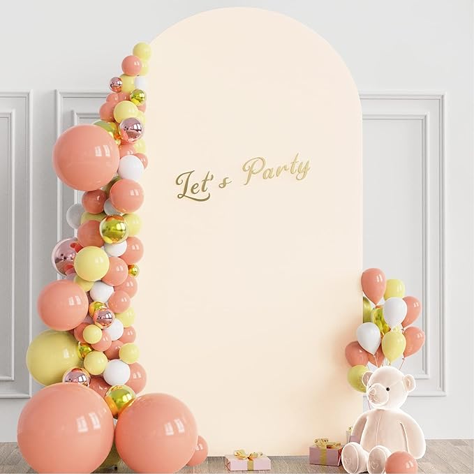 Wokceer 7.2FT Wedding Arch Backdrop Cover Spandex Fitted Beige Backdrop Arch Covers Round Top Chiara Arches Cover for Birthday Party Ceremony Banquet Decoration