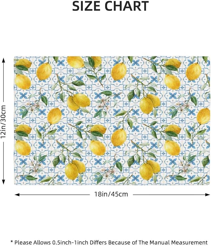 Lemon Linen Placemats Set of 4 Summer Fruit Print Heat Resistant Table Mats for Home Party Indoor Holiday Kitchen Dining Room Decor 12 x 18 Inch