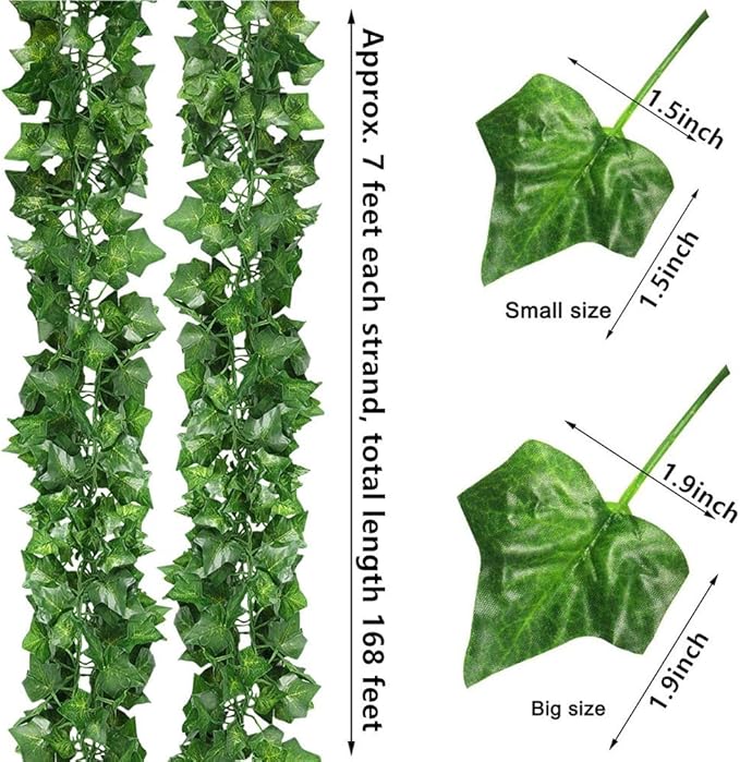 168 Feet Artificial Ivy Leaf Plants Fake Vine Hanging Garland Greenery Foliage for Home Kitchen Garden Office Wedding Wall Decor (Ivy/24 Strands)