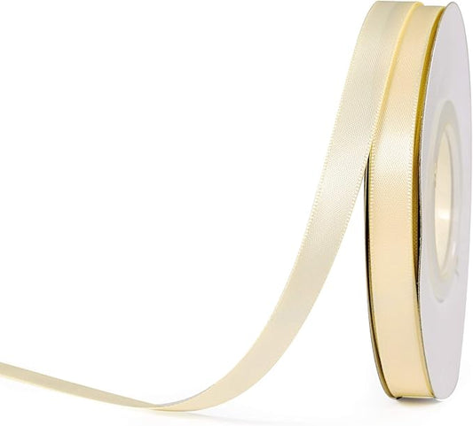 YAMA Ivory Double Faced Satin Ribbon 3/8 Inch 25 Yards Thin Ivory Fabric Ribbon for Gift Wrapping Crafts Bows Wedding Party Decoration