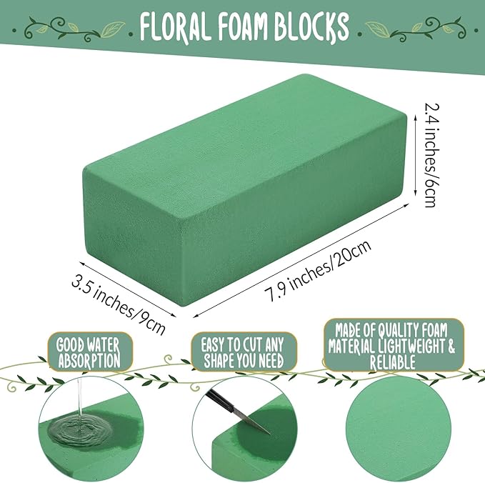 Nuenen 20 Pcs Floral Foam Blocks for Flower Arrangements 7.9 x 3.5 x 2.4 Inches Green Florist Foam Bricks Dry Wet for Fresh or Artificial Flowers Craft Plant for Wedding Garden Decorations