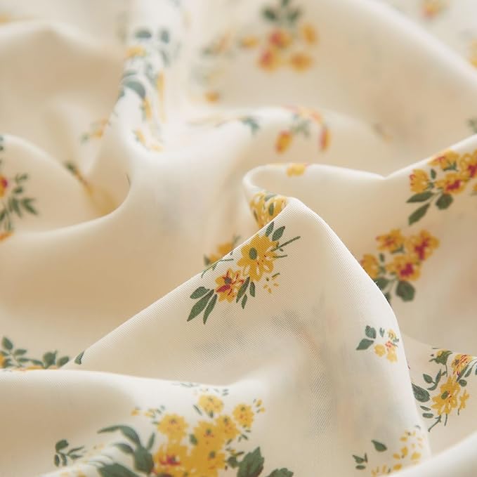 Garden Style Yellow Floral Comforter Set Twin XL Chic Flower Leaves Printed Girls Floral Bedding Set Fluffy Soft Microfiber Twin XL Comforter with 2 Pillowcases Vintage Floral Botanical Comforter Set