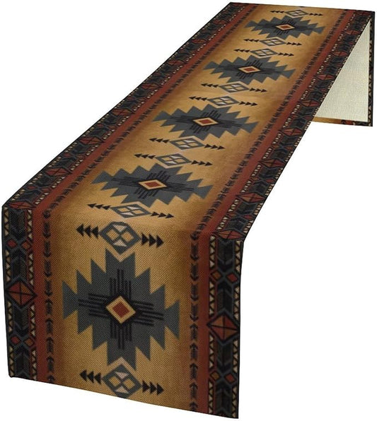 Aztec Table Runner, Southwestern Ethnic Geometric Triditional Table Runner Table Setting Decor for Kitchen Garden Farmhouse Party Holiday Dinner Home, 13x70 Inch
