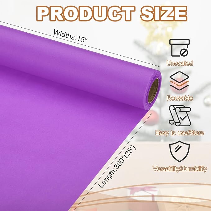 PATIKIL Wrapping Paper, 15" x 300"(25') 70 GSM Craft Paper Roll Kraft Packing Paper for Poster Bulletin Board, Gift Wrapping, Dark Purple