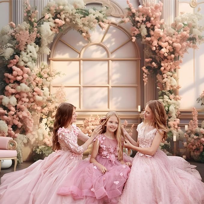 AOTOFO 10x8ft Pink Flowers Wedding Backdrop Elegant Rose Blossom Floral Pretty Plant Photography Background for Woman Bride Party Girls Bridal Shower Photo Studio Shoot