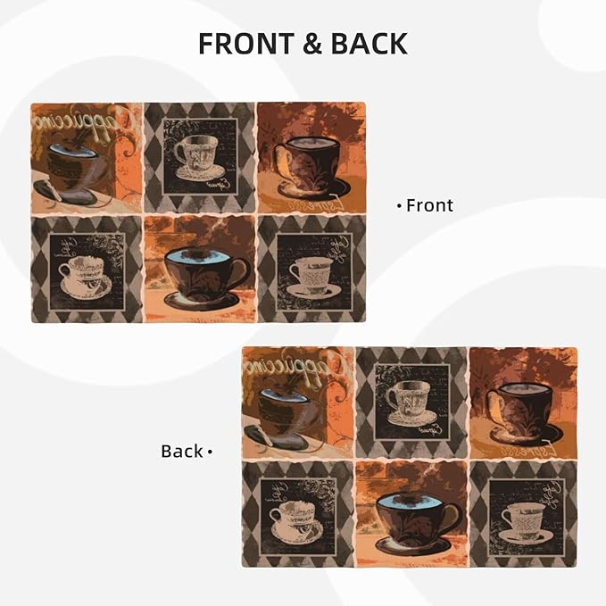 Coffee Linen Table Placemats Set of 4 Vintage Modern Art Placemat Indoor Outdoor Party Home Desktop Kitchen Dining Room Decoration 12x18 Inch