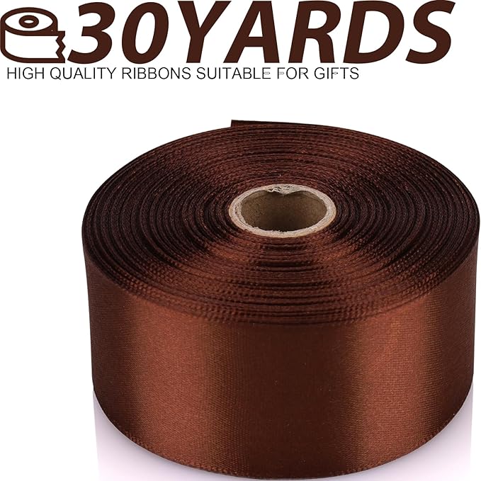 1-1/2 Inch 30 Yards Brown Solid Satin Ribbon for Gift Wrapping,Craft Floral Bouquets,Wedding Party,Timeless Flower,Decoration Floral Hair,Balloons