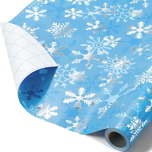 WERNNSAI Christmas Wrapping Paper Roll - 1 Roll 17”x 33 ft Blue Christmas Snowflake Wrapping Paper for Kids Girls Gift Packing Decorations Birthday Holiday Baby Shower Party Supplies