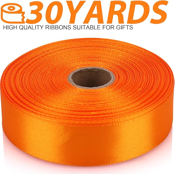 7/8 Inch 30 Yards Orange Satin Craft Ribbon-Single Face Polyester Ribbon for Handmade Roses,Gift Wrapping,Timeless Flower,Bouquets,Wedding and Party Decoration