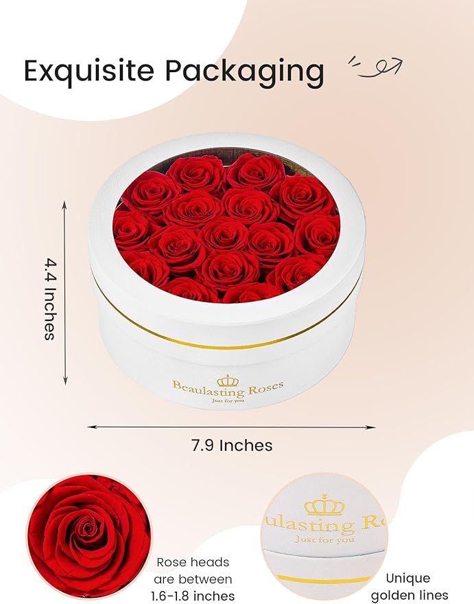Preserved Roses Forever Flowers Real Roses in a Box Mother's Day Birthday Flowers for Her Mom Women Wife Valentine's Day, 16 Red Roses