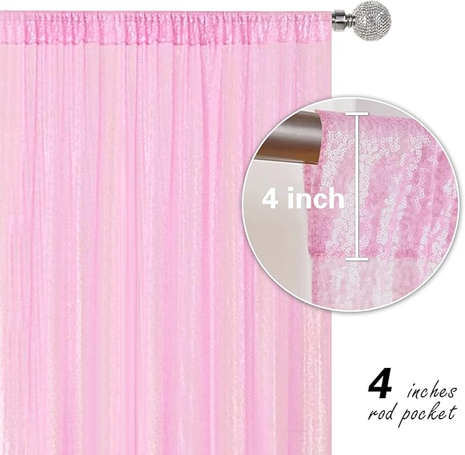 Matte Pink Sequin Backdrop Curtain 2 Pieces 2FTx8FT Glitter Photography Backdrop for Party Wedding Birthday Christmas Decorations