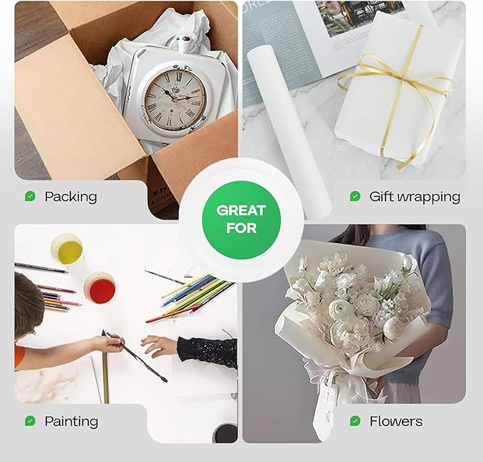 White Paper Roll 48" x 1200" (100 feet) - USA-Made Kraft Paper 50lb Thickness - 100% Recyclable Natural Craft Wrapping Material for Packing, Moving, Shipping & Crafts/Arts by IDL Packaging